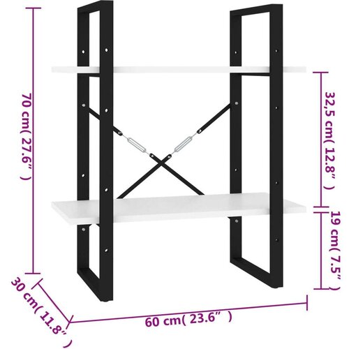 VidaXL Knjižna omara 2-nadstropna bela 60x30x70 cm trdna borovina Slike