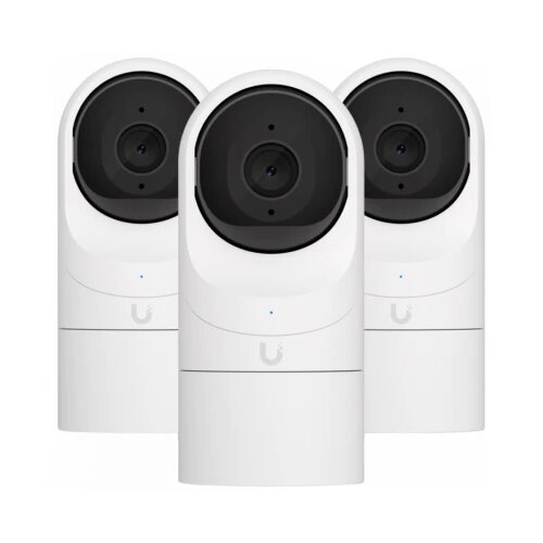 Ubiquiti G3 Flex 3-pack; FHD (2MP) video resolution; Versatile table or ceiling mounting; 6 m (20 ft) IR night vision; Connect and power using PoE; Record audio with an integrated microphone; Weather-resistant (outdoor covered). Slike