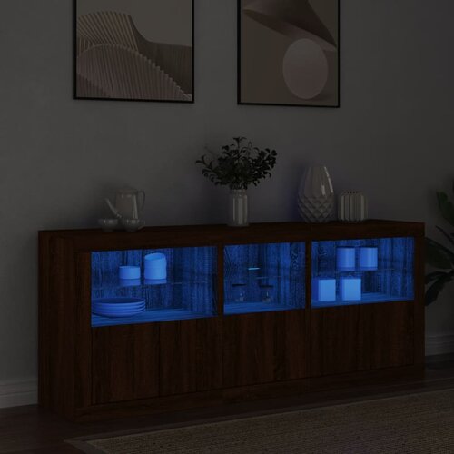 VidaXL Komoda z LED lučkami dimljen rjav hrast 162x37x67 cm Slike