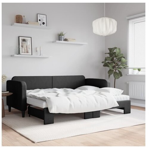 VidaXL Dnevni krevet na razvlačenje s madracima crni 80x200 cm tkanina Slike
