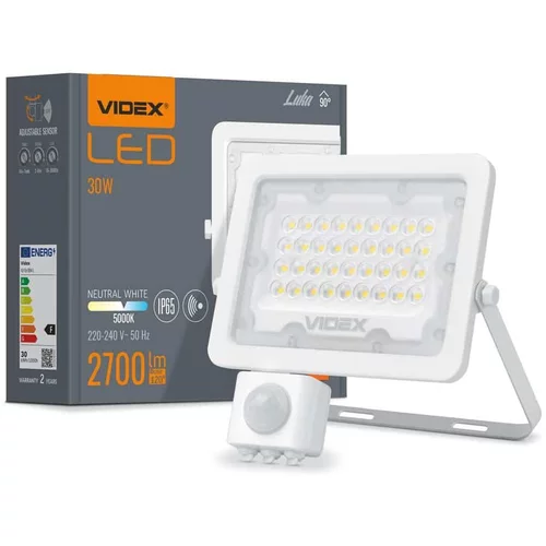 VIDEX led reflektor luca 30W s senzorjem gibanja 2700lm 5000K IP65 bel