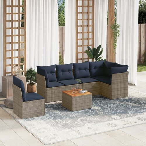 vidaXL 7-dijelni set vrtnih sofa od poliratana s jastucima sivi Cene