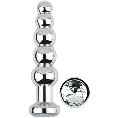 SuperLove Anal Jewel Beaded Metal Butt Plug Silver-Clear Gem Slike