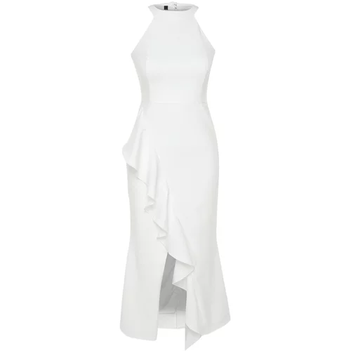Trendyol White Flounce Detailed Evening Dress