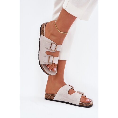 Boto Women&amp;#039;s sandals with golden buckles and stitching gray Lunera Slike