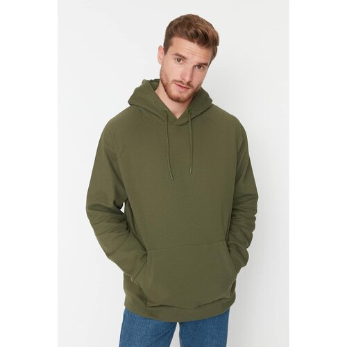 Trendyol Khaki Men's Basic Oversize Fit Hooded Raglan Sleeve Sweatshirt Cene