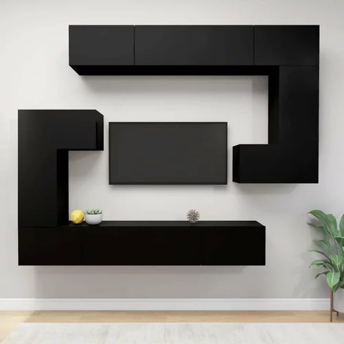  Komplet TV omaric 8-delni črn konstruiran les, (20913508)
