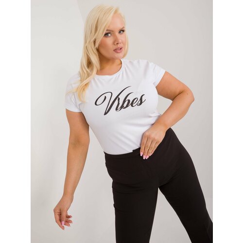 Fashion Hunters White women's plus size T-shirt with inscription and appliqué Slike