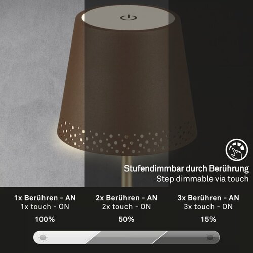 BRILO LED stona punjiva dodirna lampa KIKI LED/2,6W/5V IP44 2600 mAh braon Slike