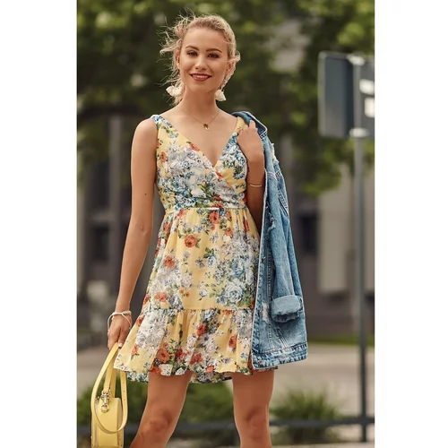 Fasardi Casual yellow dress tied on the shoulders