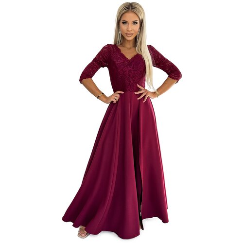 Numoco Elegant long maxi dress with lace neckline Slike