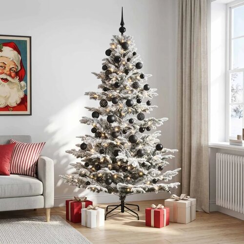  Umjetno božićno drvce s kuglicom 180 cm 300 LED lampica - Zelena i bijela 180 cm s LED-ima i crnim lopticama Cijene