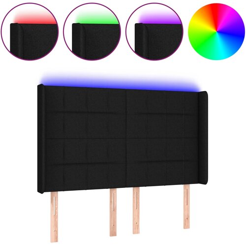 LED uzglavlje crno 147 x 16 x 118/128 cm od tkanine Slike