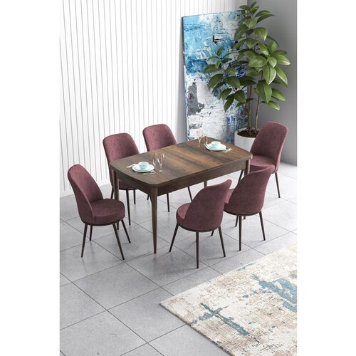Hanah home Han - Baroque, Dusty Rose BaroqueDusty Rose Extendable Dining Table & Chairs Set (7 Pieces) Cene