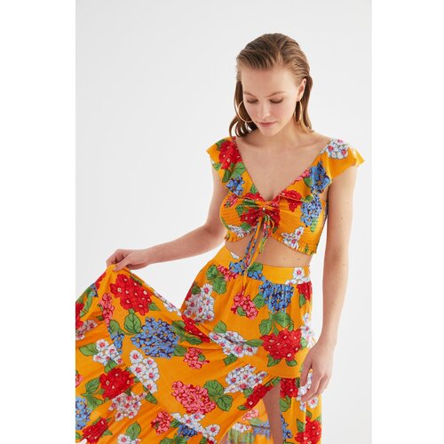 Trendyol Colorful Floral Pattern Viscose Beach Bottom-Top Set Slike