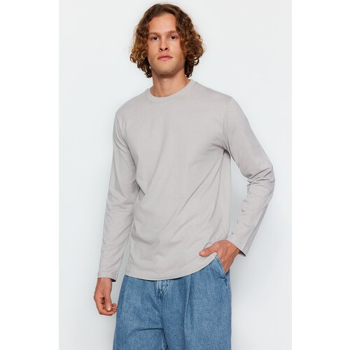 Trendyol Gray Men's Basic Regular/Regular Cut Long Sleeved 100% Cotton T-Shirt. Slike