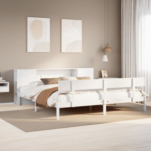 VidaXL Krevet s regalom z knjige bez madraca bijeli 200x200cm borovina Slike