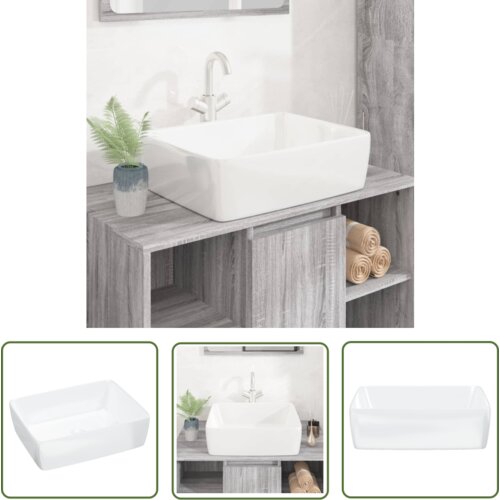 The Living Store Umivalnik bel 48x37x13 cm keramični pravokotni - Umivalnik, (21744859) Slike