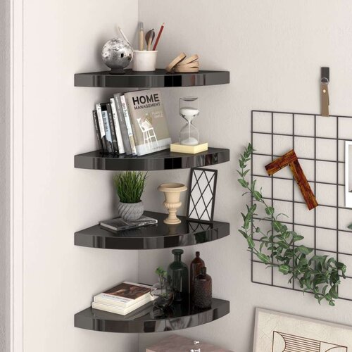 vidaXL plutajuće kutne police 4 kom sjajne crne 35 x 35 x 3,8 cm MDF Cene