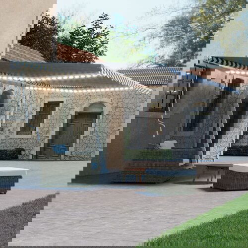  Tenda na ručno uvlačenje s LED svjetlom 500x300 cm plavo-bijela Slike