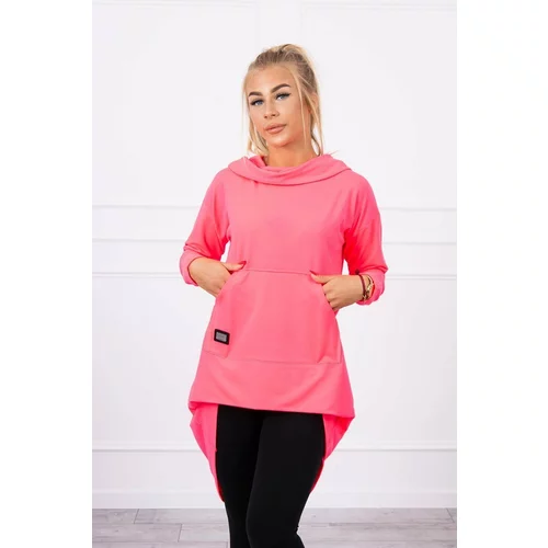 Kesi Sweatshirt with long back and hood pink neon