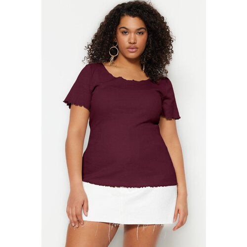 Trendyol Curve Plum Corduroy Pool Collar Knitting Plus Size Blouse Cene