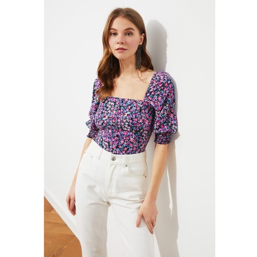 Trendyol Multicolor Floral Print Square Neck Crop Blouse Slike