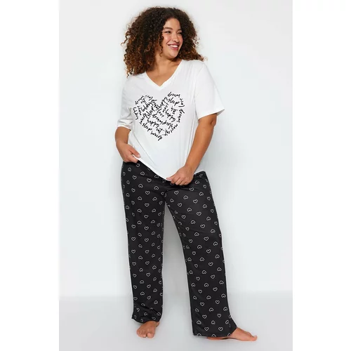 Trendyol Curve White Heart Pattern Knitted Pajamas Set