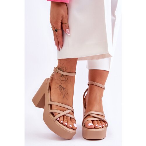 Kesi Fashionable high heel sandals with Shemira Beige straps Slike