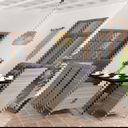  9-dijelni vrtni blagovaonski set s jastucima sivo-crni Cijene