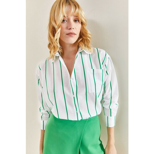 Bianco Lucci Women's Single Pocket Striped Oversize Shirt Slike