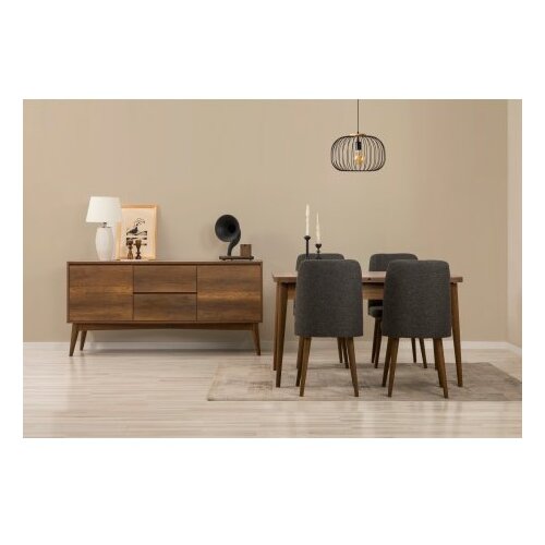 Hanah home vina 01 1053 walnut anthracite (produžni trpezarijski sto, stolice i konzola (6 komada)) Slike