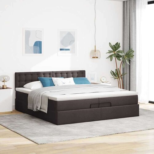 VidaXL otomanski krevet s madracem tamnosmeđi 200x200 cm tkanine Slike