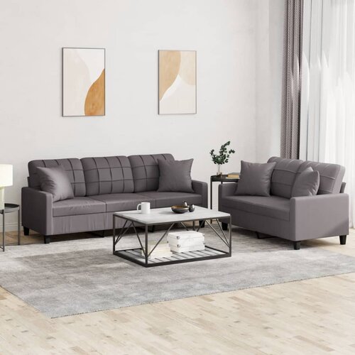  2-dijelni set sofa s jastucima sivi od umjetne kože Cene