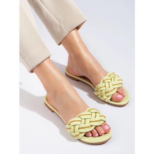 SHELOVET Elegant lime slippers for women with chain