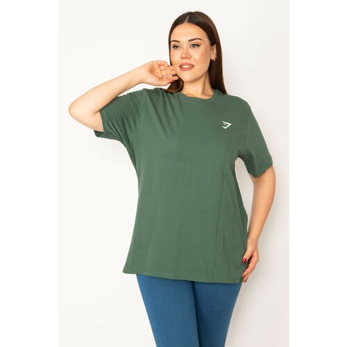 Şans Women's Plus Size Green Crew Neck Short Sleeve Basic Blouse Cene