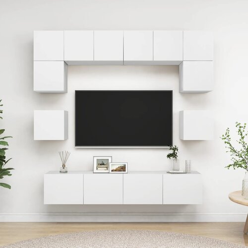 VidaXL Komplet TV omaric 8-delni bela iverna plo&amp;scaron;ča Slike