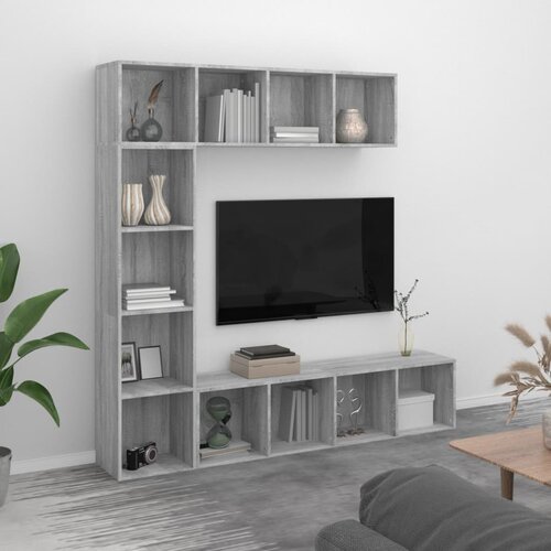 VidaXL 3-dijelni set ormarića za knjige/TV sivog sonome 180x30x180 cm Slike
