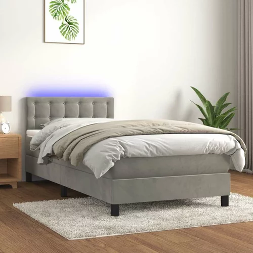  Krevet box spring s madracem LED svjetlosivi 80x200 cm baršun