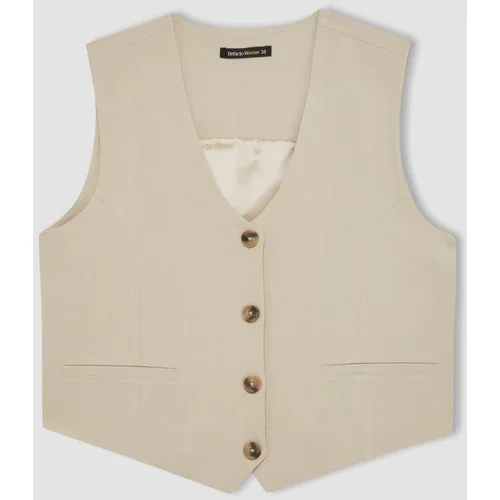 Defacto V-Neck Linen Blend Blazer Vest