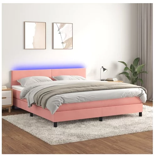  Box spring postelja z vzmetnico LED roza 180x200 cm žamet