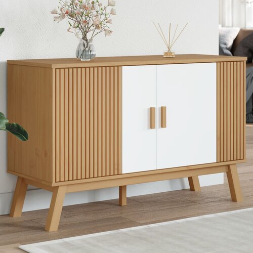  The Living Store Komoda OLDEN bela in rjava 114x43x73,5 cm trdna borovina - Komoda, (21442455) Slike