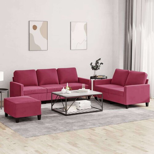  3-dijelni set sofa s jastucima crvena boja vina baršunasti Cijene