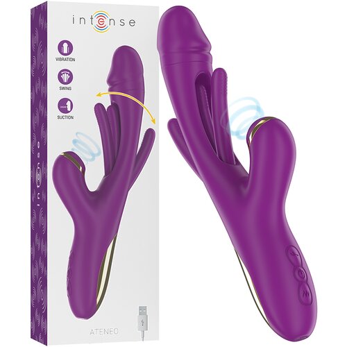 Intense Ateneo Rechargeable Multifunction Vibrator 7 Vibrations with Swinging Motion & Sucking Purple Cene