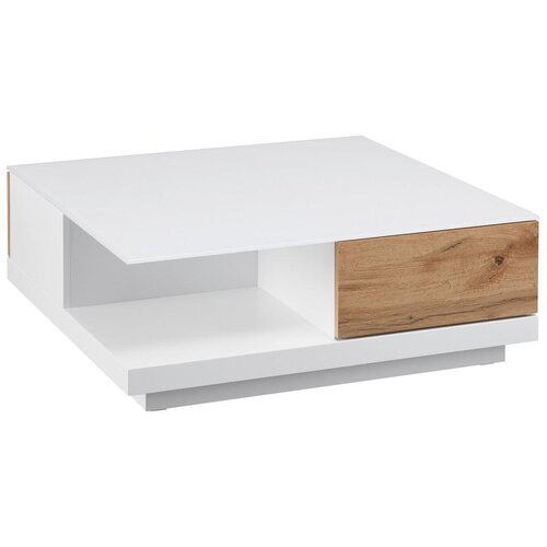 Bessagi Home klubska mizica nevio, s steklom, bela, hrast Cene
