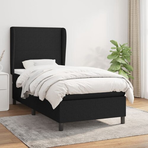 VidaXL Box spring postelja z vzmetnico črna 90x200 cm blago Slike
