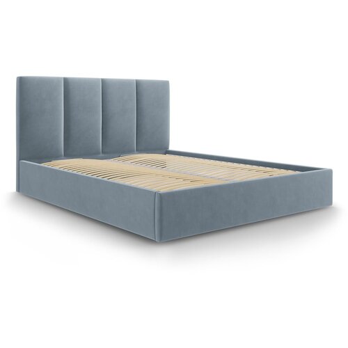 Mazzini Beds svetlo modra žametna zakonska postelja Juniper, 180 x 200 cm Slike