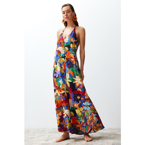 Trendyol Floral Pattern Maxi Woven Decollete Backless Beach Dress Slike