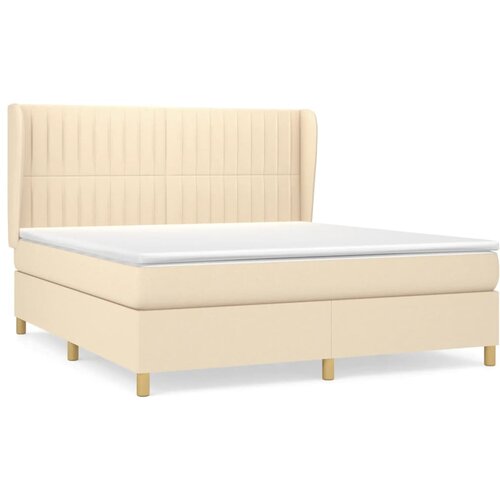 vidaXL Box spring postelja z vzmetnico krem 160x200 cm blago, (20897372) Cene