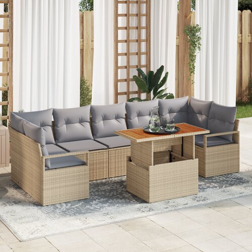 VidaXL 8-dijelni vrtni sofa set s jastučićima bež poli ratan akacije Slike
